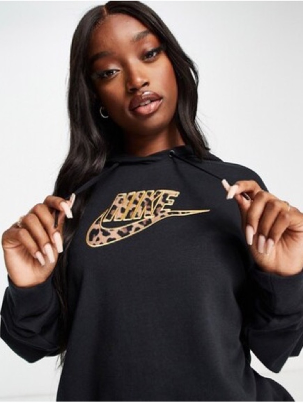 Nike Black Hoodie with Leopard-Print Swoosh